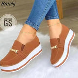 Women Sneakers Slip on Zipper Thick Bottom Solid Color Vulcanized Shoes Casual Wedge Walking Flats Zapatillas De