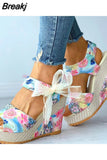 Dropship Platform Wedges Mules Sandals 2023 Summer New Floral Pattern Slide Sandals Comfy Beach Shoes Outside Slider