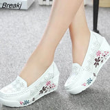 New Women's Genuine Leather Platform Shoes Wedges White Lady Casual Shoes Swing Mother Shoes Size