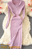 Sexy V-neck Short-sleeved Knit Bodycon Dress Women Casual Summer Slim Elastic High Split Mid-calf Ribbed Long Dress