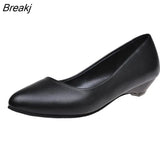 low heels PU leather works shoes woman professional women's shoes round head wedge pumps shoes women large