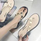 Woman Spring Summer 2023 Thong Flat Flip Flops Rhinestone Fashion Comfortable Opened Toe Luxury Sandals Women