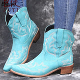 Botas Mujer Faux Leather Cowboy Ankle Boots for Women Wedge High Heel Boots Snake Print Western Cowgirl Boots