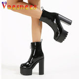 And Autumn 2023 New Thick Heel Short Boots European And American Fashion 14CM Women Shoes Front Zip Round Head High