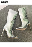 Silver Mirror Boots For Women Knee-high Boots Pointed Toe Ladies Shoes Sexy Nightclub High Heels Stiletto Demonia Boots