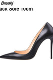 Matte Black Pumps Woman High Heels Shoes 12cm Stilettos PU Leather Wedding Pointed toe Shoes QKOU002