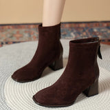 Winter New Round Head Frosted Leather Back Zipper Women's Comfortable and Warm External Wearing Bare Boots