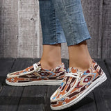 Spring New Flat Women Shoes Fashion Canvas Print Lace Up Loafers Shoes Woman Lightweight Non-Slip Casual Flats
