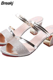 Slippers Sequin Fabric High Heels Buckle Cool Summer Casual Open Toe Shoes for Women Pantuflas Zapatos Mujer