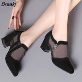 Women High Heel Shoes Mesh Breathable Pumps Zip Pointed Toe Thick Heels Fashion Female Dress Shoe Autumn Elegant