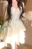 Sweet Y2k Mini Dress Woman Pink Kawaii Long Sleeve Dress Party 2023 Summer Elegant One Piece Dress Korean Fashion