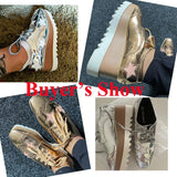 Autumn Women Patent Leather Stars Flat Platform Casual Shoes Fashion Lace Up Brogue Shoes Footwear Chaussures