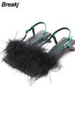 Summer Women Sandals A Word Type Strap Strange Heel True Feather Sandals Ornaments Alien Heel Ladies Party Shoes