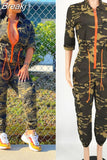 Plus Size S-5XL Camouflage Jumpsuit Women Cargo Pants Pockrts Zipper Street Playsuits Fashion Autumn 2023 Outfit