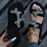 Crystal Butterfly Wedges Heel Slippers Women 2023 Plus Size Thick Sole Sandals Woman Non Slip Platform Flip Flops