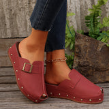 Breakj Women's Slippers 2025 New Summer Thick Bottom Fish Mouth Slippers Rivet Belt Buckle Decoration Slope Heel