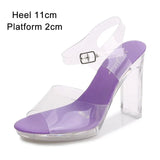 2023 Summer New Sandals Women Fashion Rhinestones Square Heel Transparent Women Shoes High Heels11cm Female Party