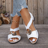 Breakj Plus Size 2025 New Thick Heel Sandals Women's Metal Buckle Hemp Rope Wedge Low Sole High Heel Fish Mouth