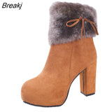 Shoes Women High Heels Boots Fur Warm Shoes Fashion Boots for Women Winter High Heels Super Square High Heel 10cm