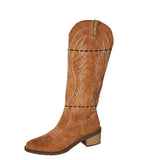 Breakj Large-Size Retro Embroidery V-Mouth Martin Boots Women Autumn And Winter Coarse And Mid-Clinity Net Red Knight