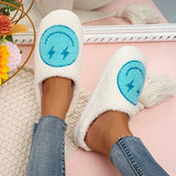 Winter Pink Smile Fur Slippers for Women 2023 Cute Cartoon Non-Slip Home Slides Woman Closed Toe Couple Cotton