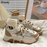 New Spring Women Casual Sneakers Woman Fashion Platform Flats Lace Up Outdoor Walking Shoes Black Zapatillas