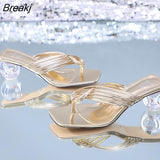 Summer Women Square Toe Slippers Flip Flop Ladies Fashion High Heels Sandals PU Leather Women's Casual Shoe Female