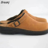 Men Leather Slippers Flat Bottom Round Head Back Empty Slippers Men Shallow Mouth Casual Slippers 48 Size Toe Sandals Men