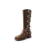 Combat Boots Zip Chuny Heel Buckle Vintage Fashion Casual Luxury Designer Western Mid Calf Boots Shoes