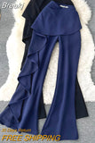 Women's Pants 2023 New Stylish Ruffles Flare Trousers Elegant High Waist Zipper Fly Slim Fit Spring Autumn Full Length