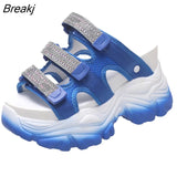 Women's Slippers Rhinestone Slippers Fashion for Women Outside Wear Summer Slope Heels Thick Soled Sandals Shoes Woman