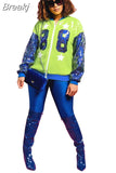 Spring Fashion Sequined Baseball Jackets Womens Patchwork Zipper Long Sleeve Coats Casual Sports Glitter Outerwear
