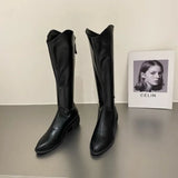 Breakj Versatile Fashion Leather Boots Thick Heel Pointed Long Boots Knight Boots Women's