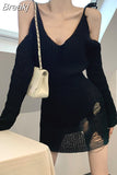 Autumn Thin Sexy Y2k Mini Dress Korean Fashion Elegant Knitted Dress Woman Casual Pure Color Short Party Dress Slim