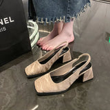 Korean Version Square Head Thick-Heeled Baotou Sandals Women's Shoes 2024 Spring And Summer New Style Retro High-Heeled