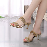 New Water Drill Sandals Women Wear Slippers With Mid-Summer Heel Fashion Crystal Anti-Skid Fishing
