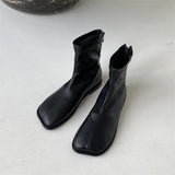 Autumn Soft Leather Women Boots Square Toe Zipper Ankle Boots Simplicity Casual Women Shoes Fashion Flats Botas