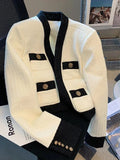 Spring Small Fragrance Tweed Jacket Female Blazer Coat Long Sleeve Button Short Coat Autumn Casual Women Office