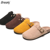 Women Causal Faux Suede Slippers Wedges Heel Cork Mules Platform Clog Non Slip Sole Buckle Outdoor Home Shoes Ladies Trendy