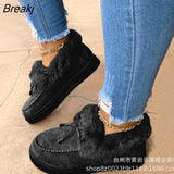 Women Fur Shoes Fashion Bowknot Fluffy Slip-on Snow Boots Autumn Casual Warm Suede Plush Ladies Flat Platform