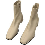 Square Head Elastic Thin French Short Boots 2024 New Autumn And Winter Brown Martin Boots Single