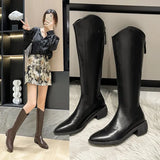 Knee Boots Women's 2024 New British Pointed V Mouth Western Cowboy Boots Thick Heels Show Thin Knight Boots In