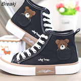 Women Sneakers Fashion Vulcanized Shoes Flats Pocket Bear Cute High Top Footwear Walking Canvas Platform Autumn Zapatillas