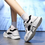 2023 Spring Reflective Platform Sneakers Women Shoes Korean Lace Up Chunky Sneakers Mixed Color Women's Vulcanize