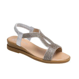 Women Wedges Sandals Crystal Decoration Chunky Heel Peep Toe Back Strap Elastic Band Elegant Fashion Shoes Ladies Size
