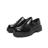 Breakj 2024 New Youth Round Head British Wind Low Heel Set Foot Big Head Work Pack Platform Shoes