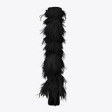 Women's High Boots Suede Cross-tied Pointed Toe Party High Heel Shoes Sexy Ostrich Feather Women's Over The Knee