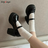platform heels Gothic Punk Shoes Platforms Mary Jane Shoes Fashion Ladies Uniform Thick Heel Shoes College Lolita