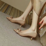 Summer Footwear with Medium Heels Shoes for Women 2023 Pointed Toe Moccasins Bow Black Stilito on Offer Young Y2k E