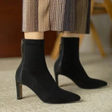 Female 2023 Fashion Ankle Women's Boots Elegant Modern Boots Women Sewing Zipper Pointed Toe Thin Heel Flock Shoes